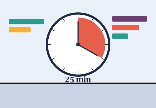 A large clock face with a highlighted 25-minute segment