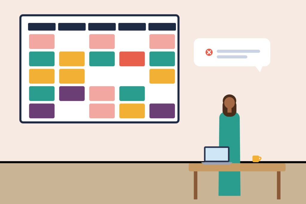 A full calendar and a professional declining a meeting invitation