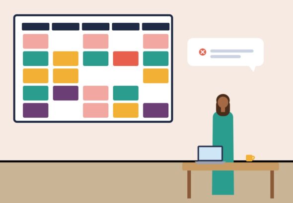 A full calendar and a professional declining a meeting invitation