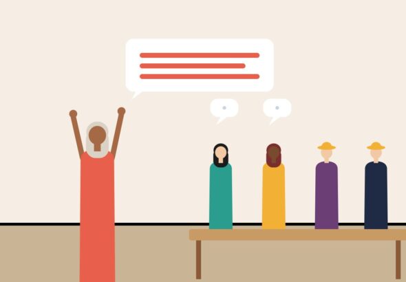 One person speaking at length while colleagues listen